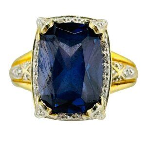 Gold Vermeil Sterling Silver Blue Zircon Ring Size 7 Signed TF Statement